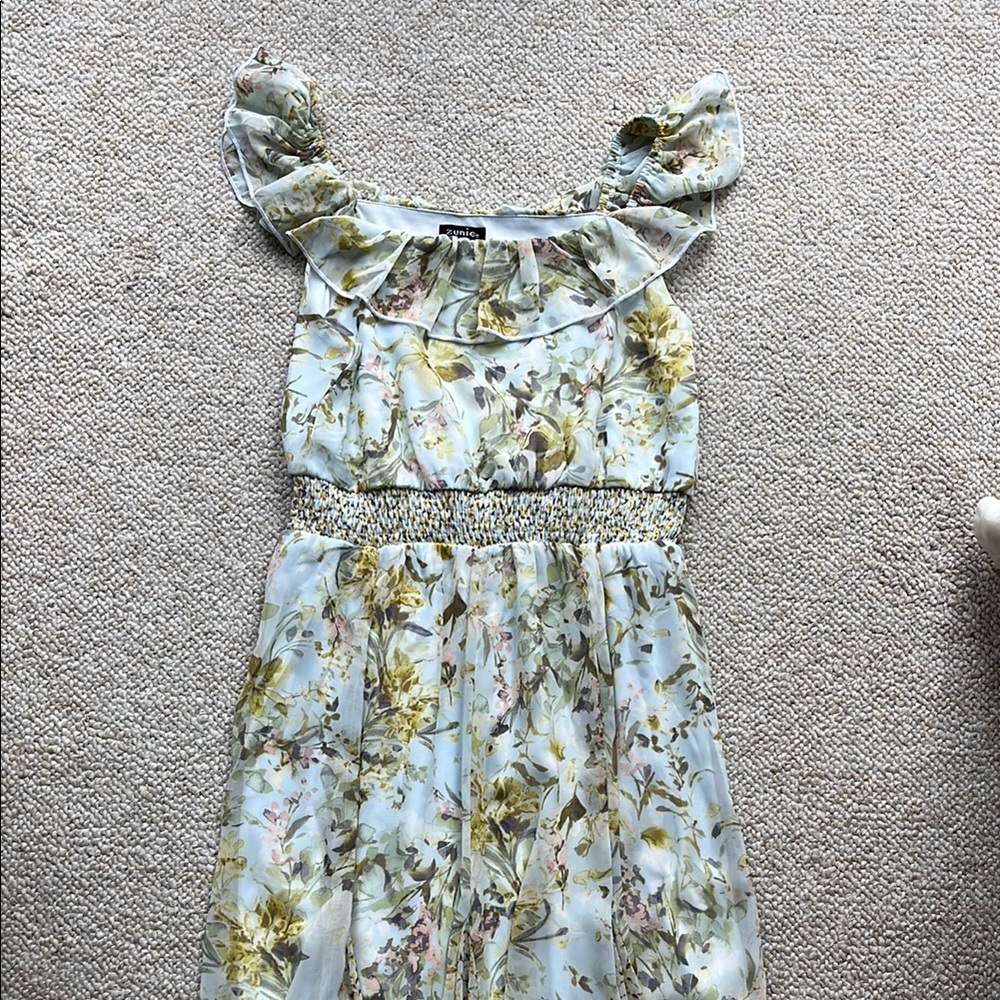 Girl's Floral Dress with Ruffle Sleeves by Zunie, Size 12.